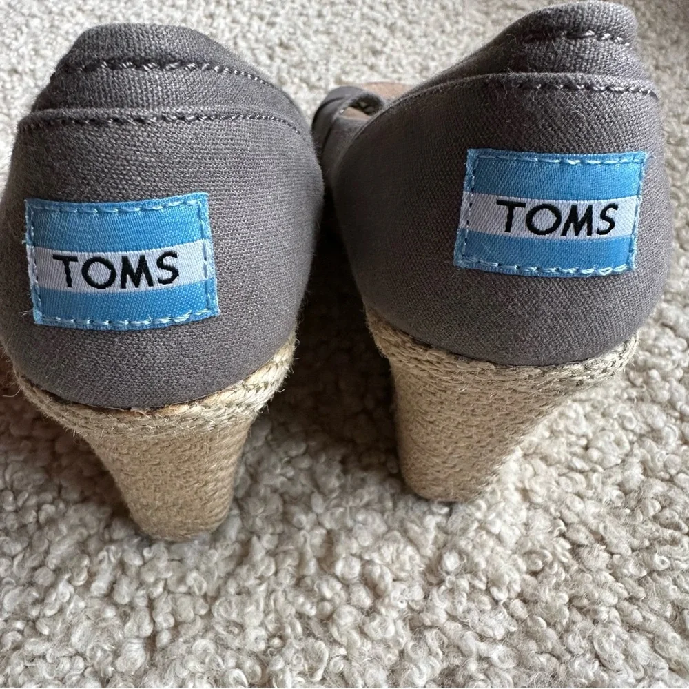 Toms Gray Espadrille Peep Toe Wedge Shoes